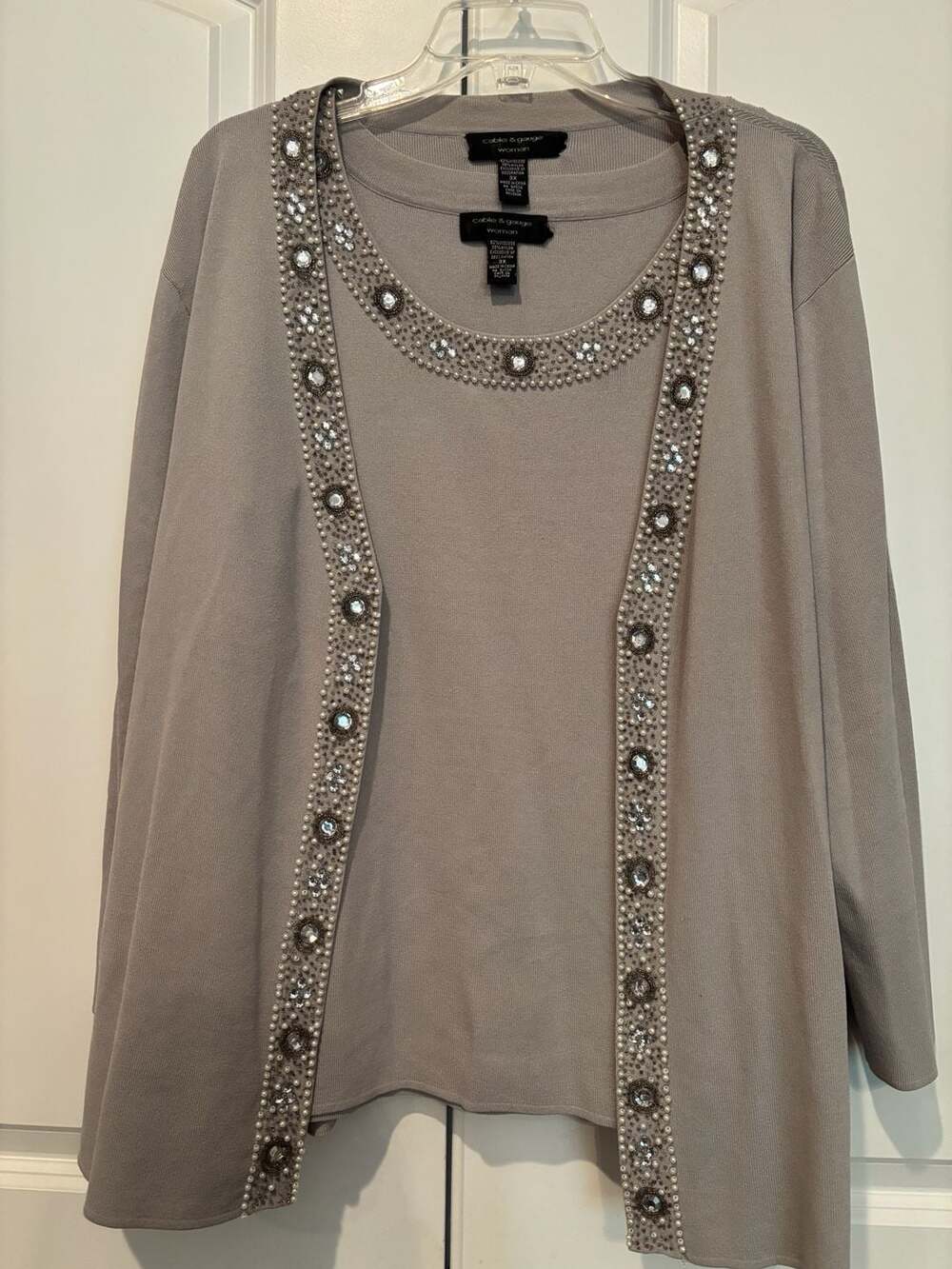 cable & gauge woman 2-Piece Cardigan Set Size 3X Grey Beaded Sweater